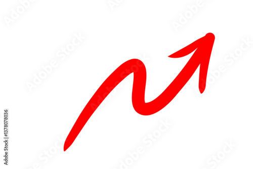 右肩上がりのくねくねした手書きの矢印 　赤　ベクター