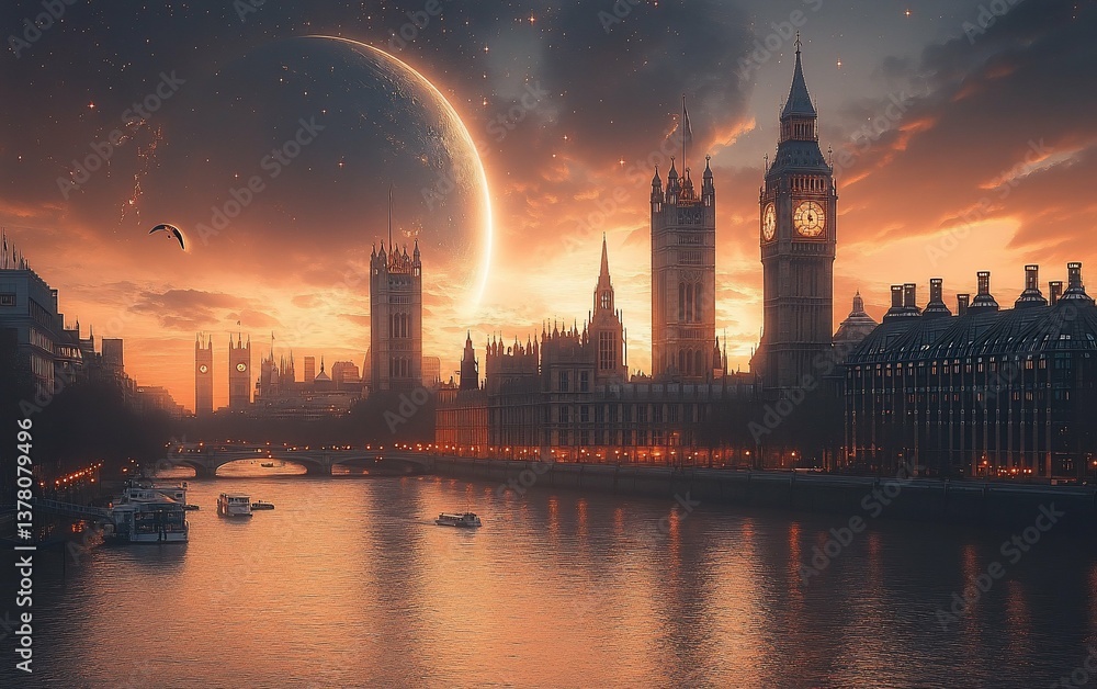 Fototapeta premium London Sunset Alien Planet Rises