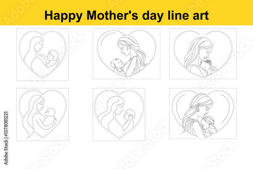 Mother's Day Line Art Illustration