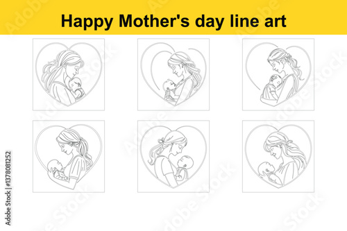 Mother's Day Line Art Illustration