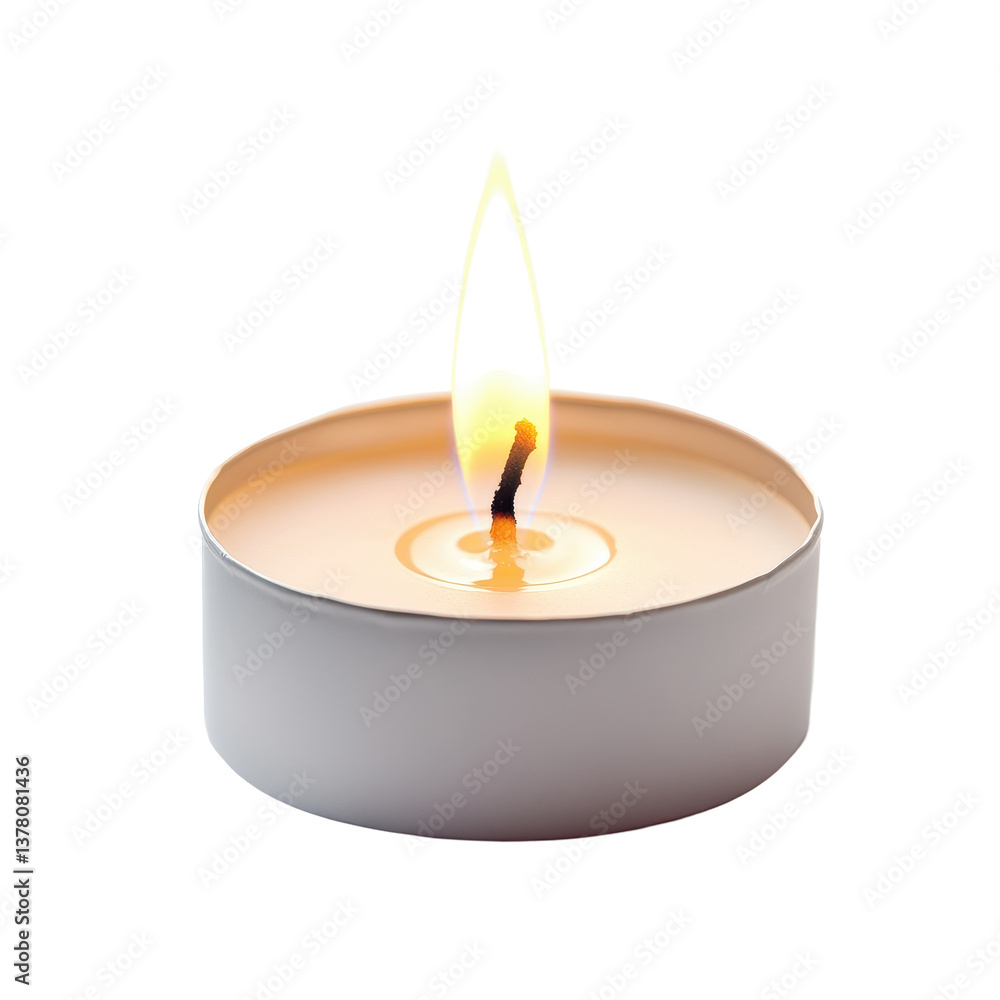 Warm flickering tea light candle glowing softly on pure Transparent background, Tea light candle isolated on PNG background Warm flickering tea light candle glowing softly on pure Transparent background, Tea light candle isolated on PNG background