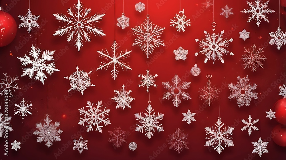 Abstract Modern Red Christmas Background | Festive Red Holiday Lights & Snowflakes Abstract Modern Red Christmas Background | Festive Red Holiday Lights & Snowflakes