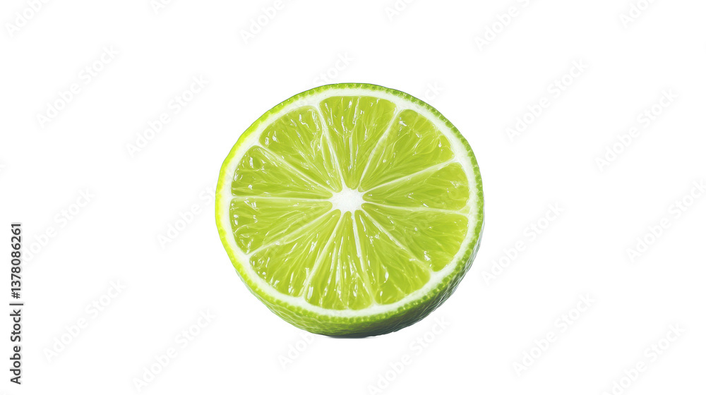 Fresh green lime slice png isolated on white, a juicy citrus fruit Fresh green lime slice png isolated on white, a juicy citrus fruit