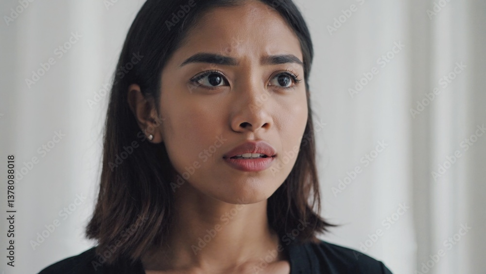 Close-up shot of a woman showing surprise or shock on her face Close-up shot of a woman showing surprise or shock on her face