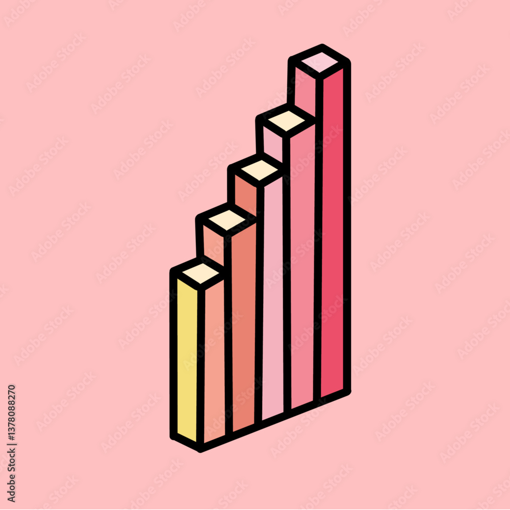 Colorful Pastel 3d Bar Graph Chart Vector Icon on Pink Background Illustrating Data Analysis Visualisation Abstract Financial Business Economic