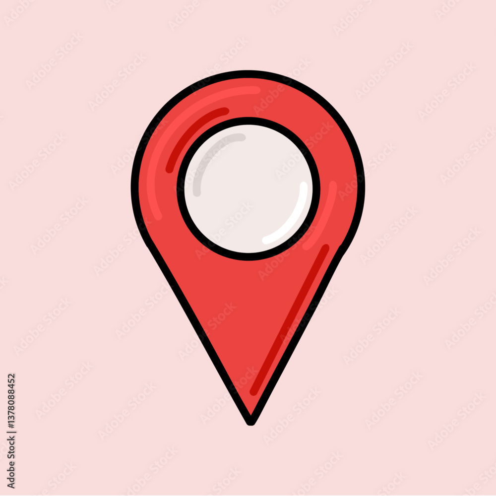 Red Pin Location Graphic Icon. Minimalist 3d Glossy Effect Vector Illustration on a Pink Background