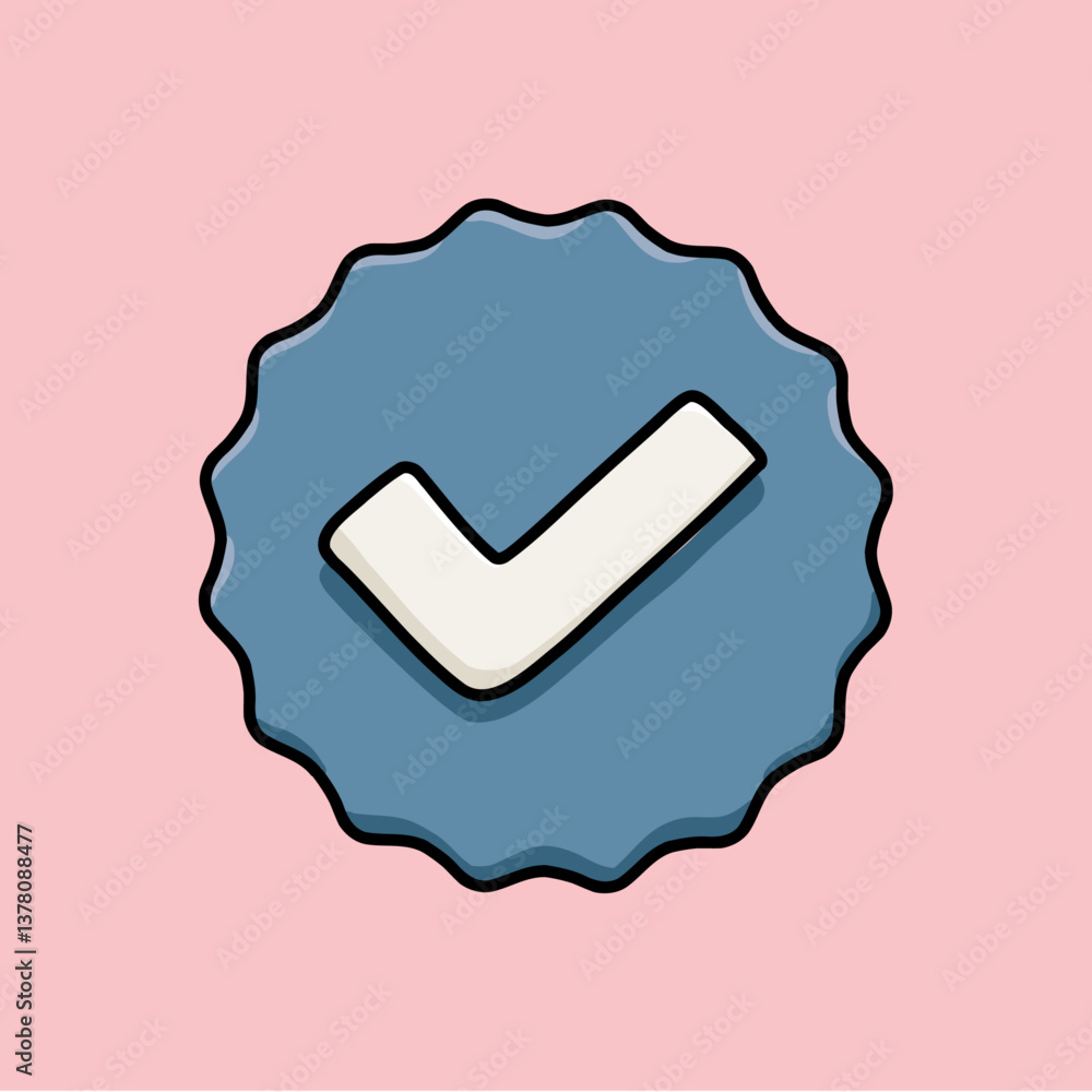 Pastel 3d Flat Blue Checkmark Button Vector Illustration