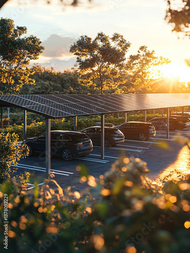 Solar carport in a parking lot