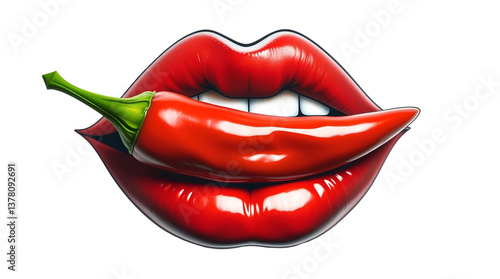 Photo of red lips with red chili pepper isolated on transparent background.png