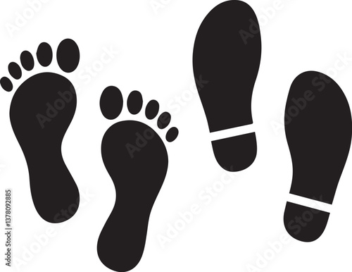  Footprints of Boots and Shoes Set