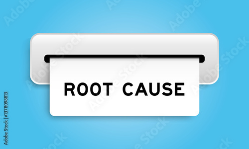 White coupon banner with word root cause from machine on blue color background