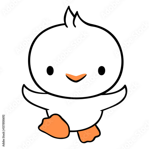 Duck runs fast wants to fly cute fluttering sweet Isolated Vector Graphic Design Illustration
