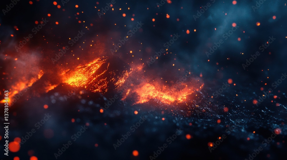Fototapeta premium Eruption of Glowing Lava with Ember Particles in Motion