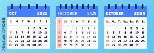 October 2025 calendar template, designed for business, office, and corporate use. Vector design features a clean grid layout