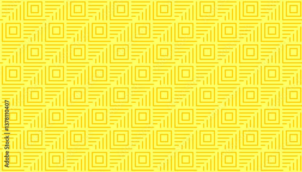Yellow background with repeating square and linear elements. Abstract endless texture with simple geometric decor. Vector seamless pattern for wrapping paper, giftwrap, cover, banner, surface texture Yellow background with repeating square and linear elements. Abstract endless texture with simple geometric decor. Vector seamless pattern for wrapping paper, giftwrap, cover, banner, surface texture