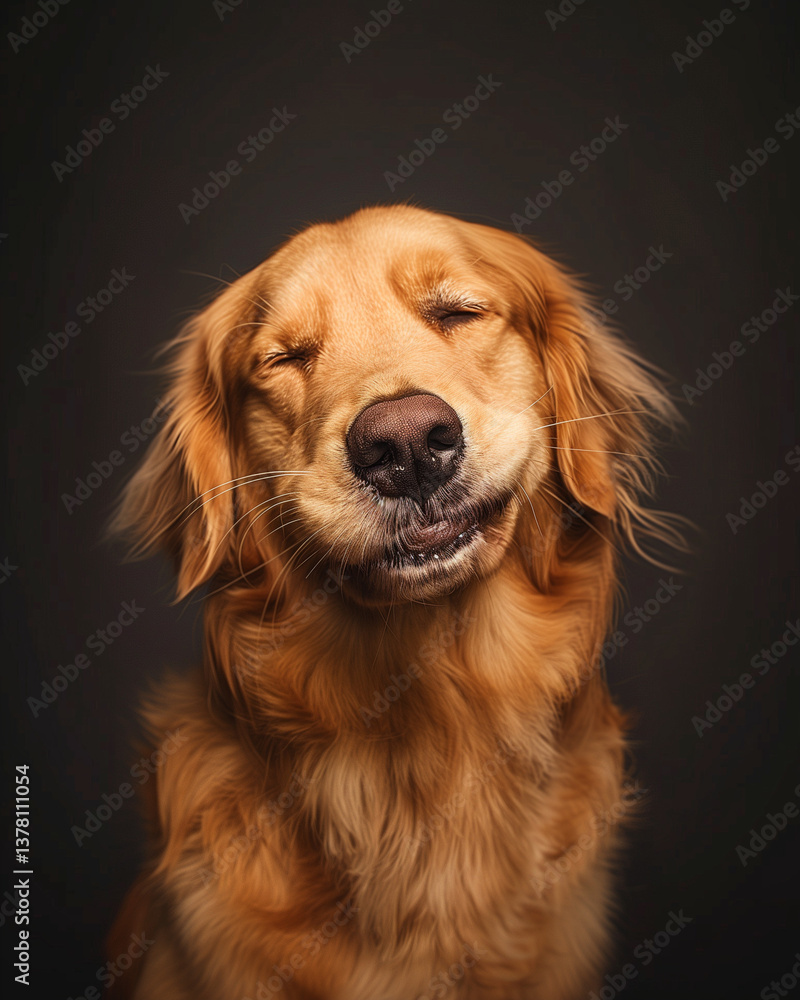 Obraz premium Professional Close-Up Portrait of a Golden Retriever in Studio Lighting, Happy, Joyful