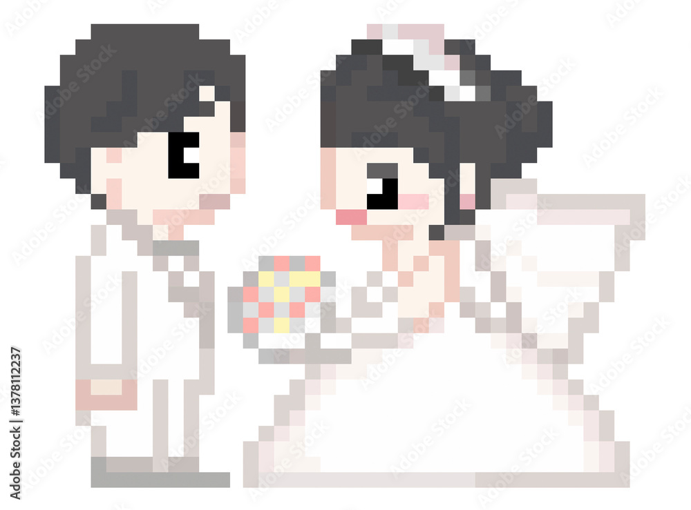 ウェディングイメージ, ドット絵, 新郎新婦, ブーケあり ウェディングイメージ, ドット絵, 新郎新婦, ブーケあり