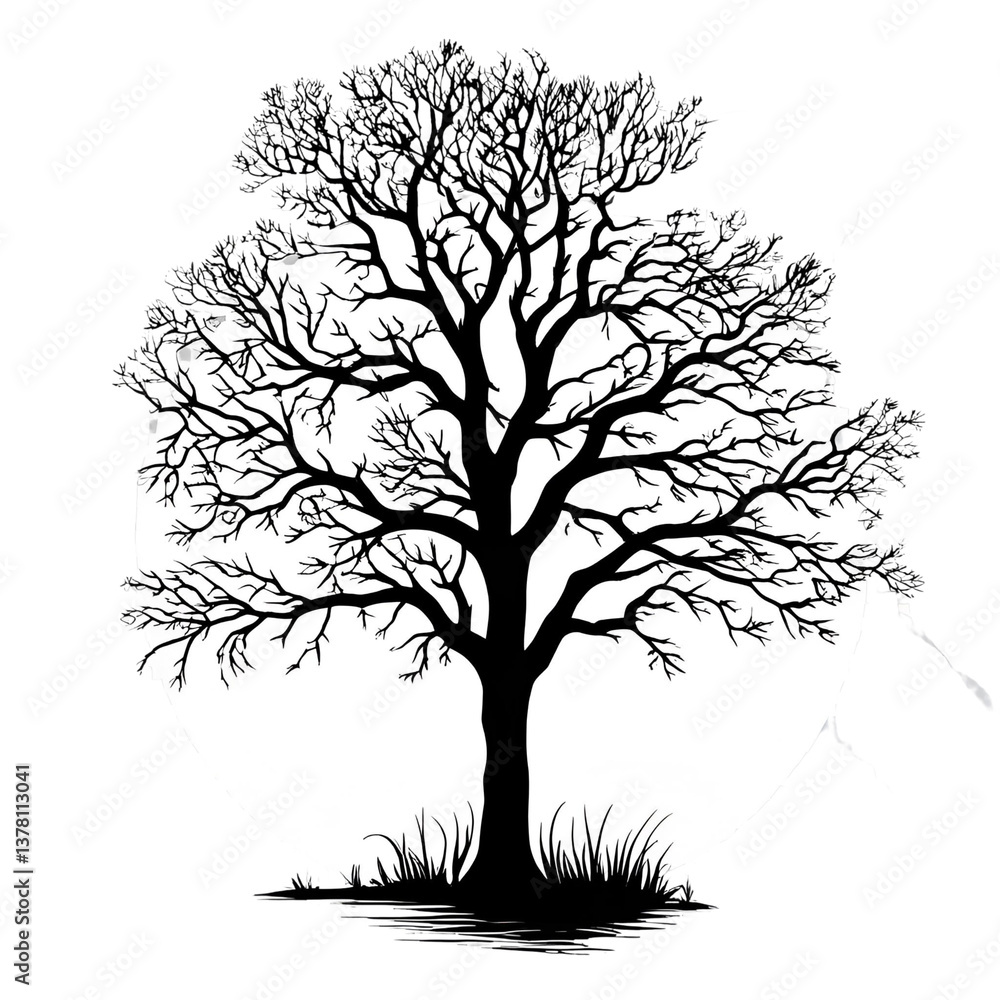 Obraz premium A tree with no leaves in front of a moon isolated on a transparent background