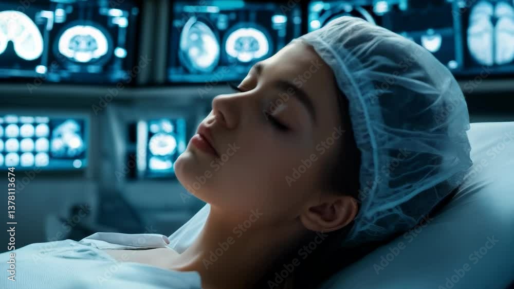Patient undergoing examination in a high-tech medical facility with advanced imaging technology Patient undergoing examination in a high-tech medical facility with advanced imaging technology