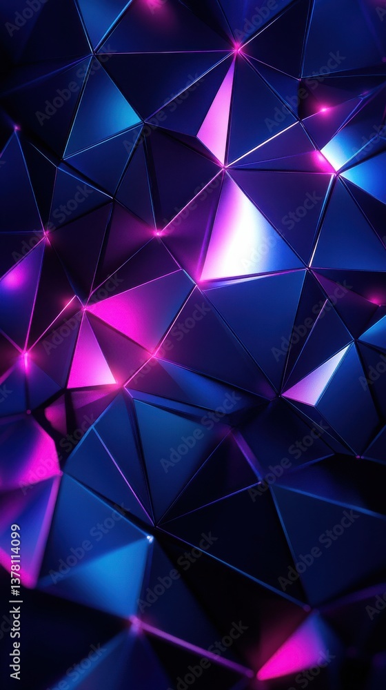 Obraz premium Geometric Abstract Pattern with Pink and Blue Illuminated Triangles