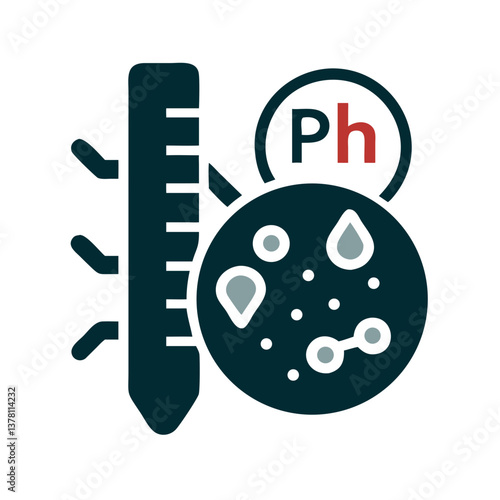 Lab thermometer and pH symbols in flat measurement style