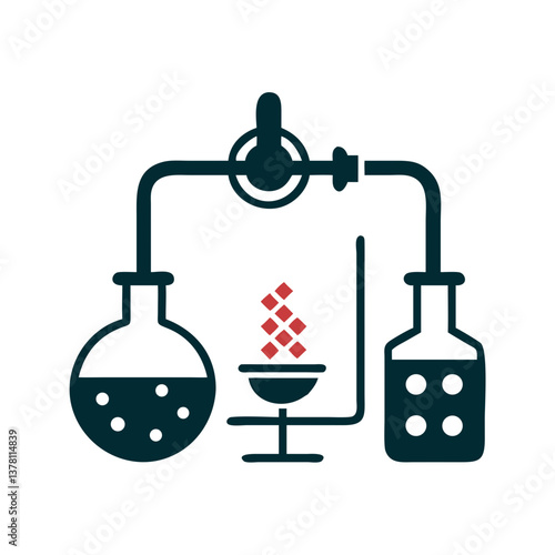 Laboratory distillation system with flasks in flat icon style