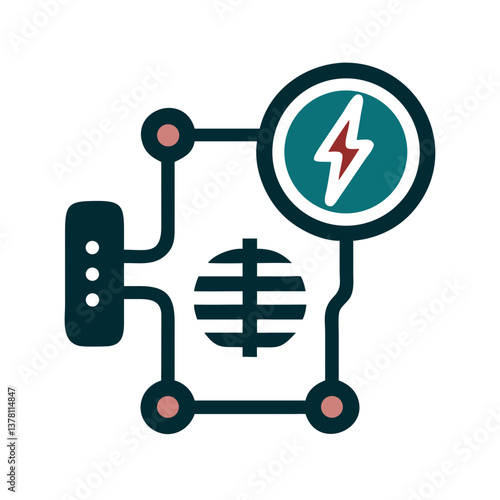 Electric circuit with battery and wires in flat tech icon style