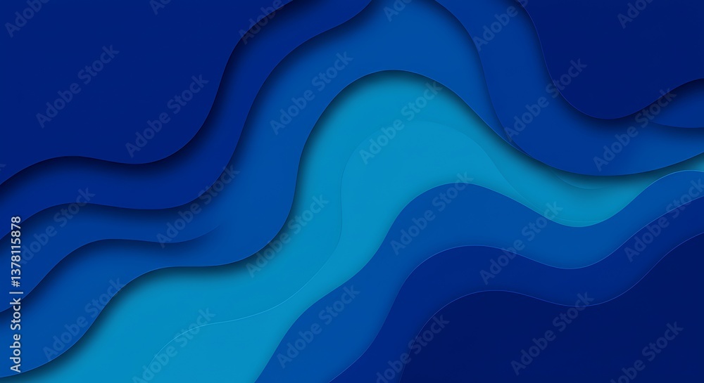 Fototapeta premium Abstract Blue Layered Paper Cut Waves Modern Background Illustration