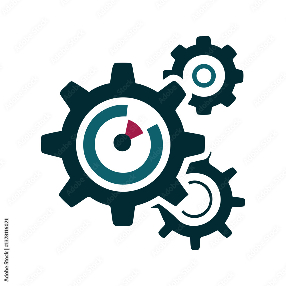 Gear mechanism with indicators in flat engineering style Gear mechanism with indicators in flat engineering style