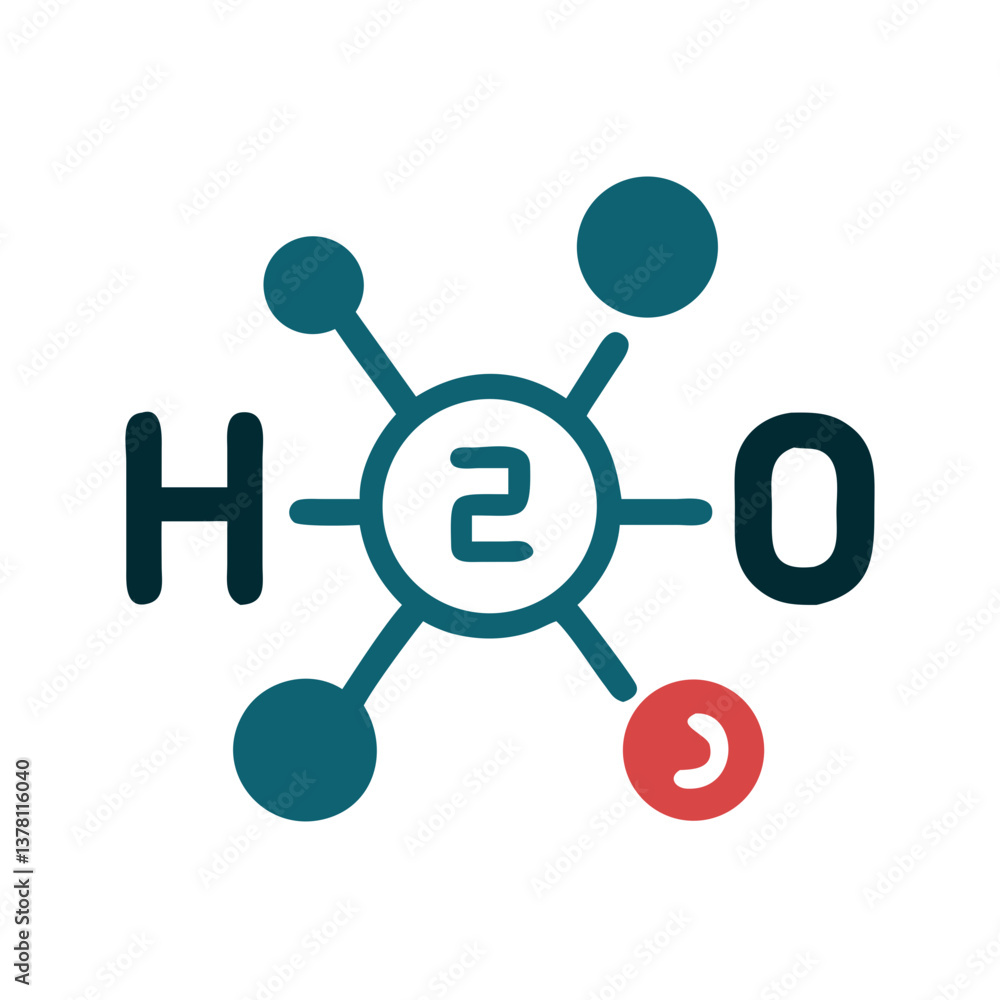 H2O water molecule structure in flat science icon style H2O water molecule structure in flat science icon style