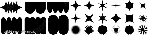 Set of abstract black geometric shapes and starburst icons for modern design and branding projects. Vector EPS 10