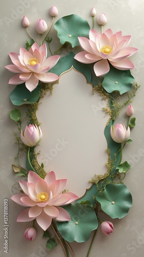 A dynamic lotus vine frame with tropical influences for an exotic feel.