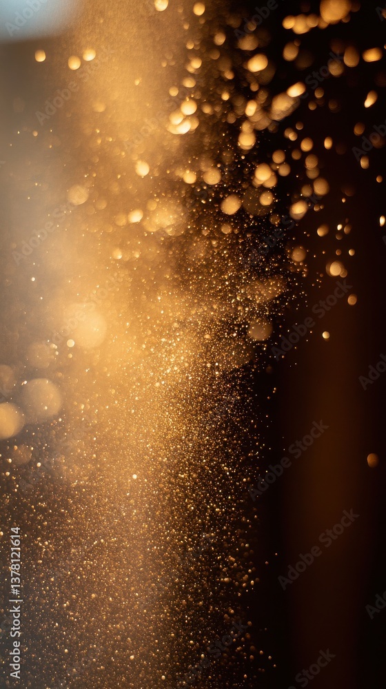 Obraz premium Golden Dust Particles Floating in Dark Light