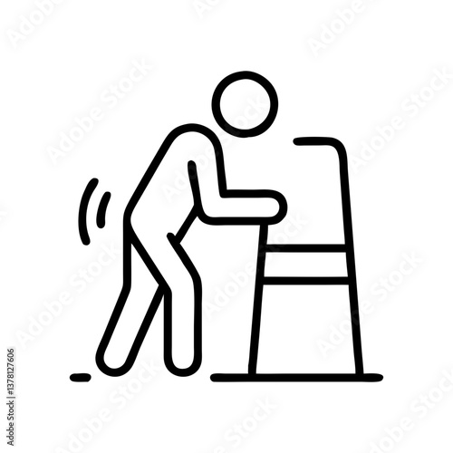 Person assisting with a walker against a simple background