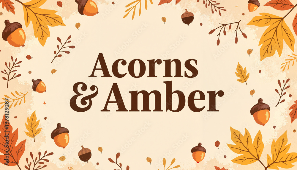 Fototapeta premium Autumn Acorns and Amber Leaves Decorative Banner 