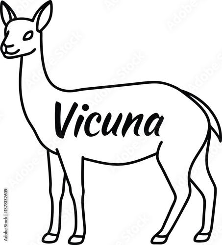 Line Drawing Vicuna Isolated on Transparent Background Design