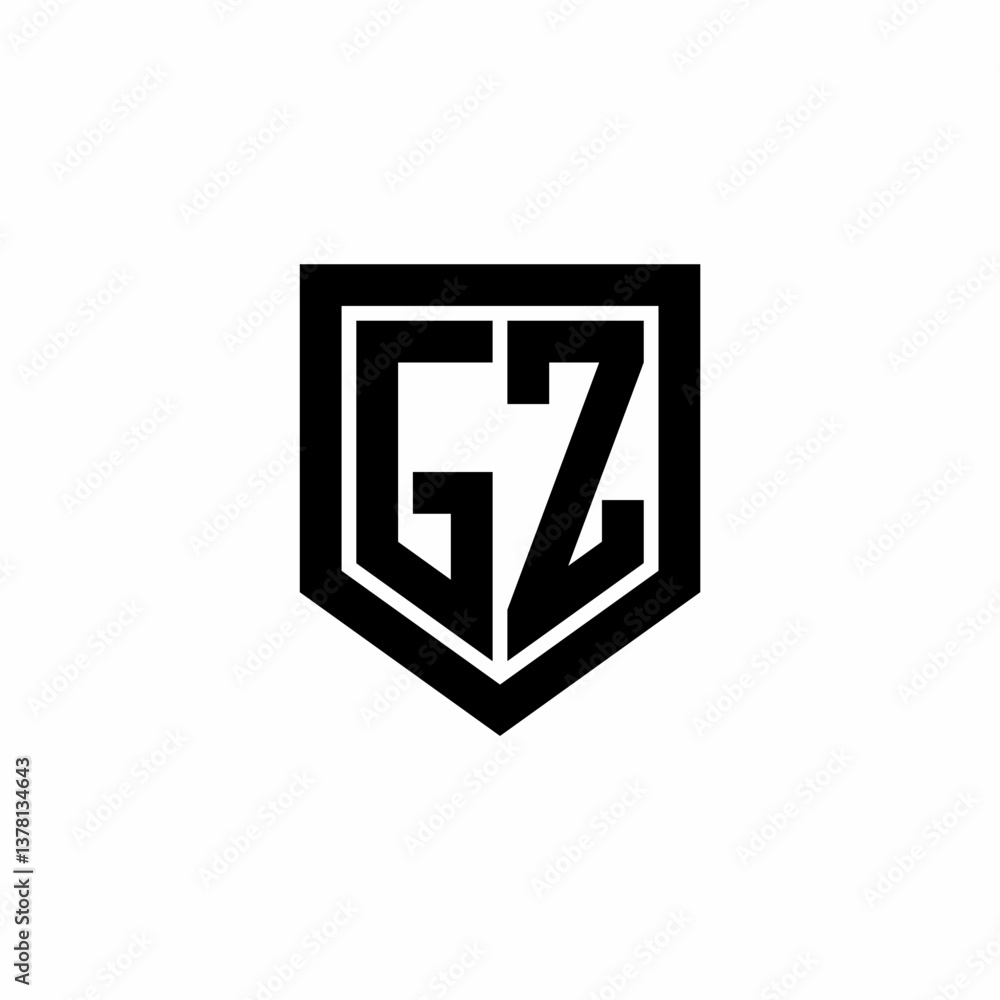 Initial monogram logo design GZ isolated frame shield vector Initial monogram logo design GZ isolated frame shield vector