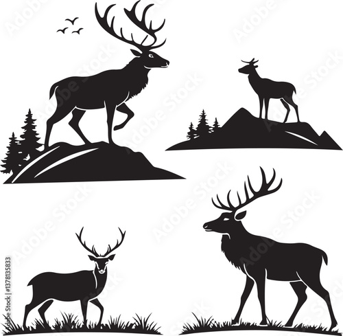 A set of reindeer silhouette vector icon design 