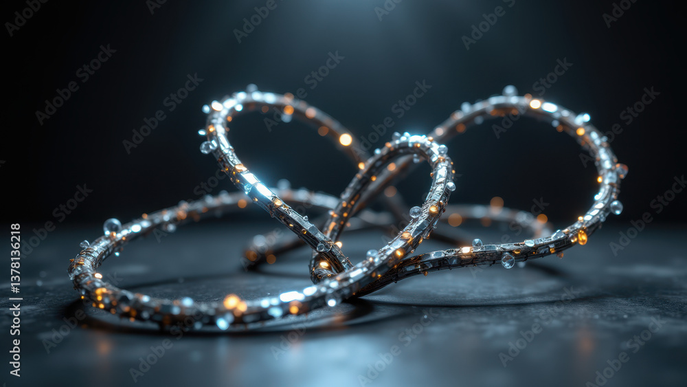 Futuristic jewelry with intricate light-up design on a dark background. Futuristic jewelry with intricate light-up design on a dark background.