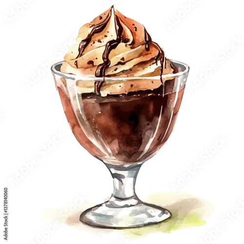 A watercolor painting of chocolate mousse, isolated on a white background. Chocolate mousse vector

