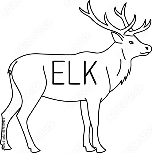Elk Outlined Silhouette with ELK letters Inside on a Transparent Background