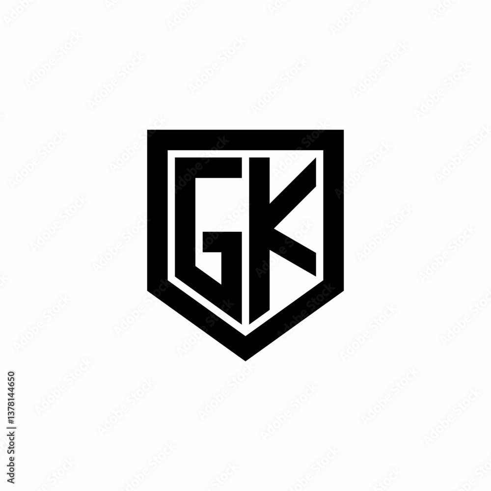 Initial monogram logo design GK isolated frame shield vector Initial monogram logo design GK isolated frame shield vector