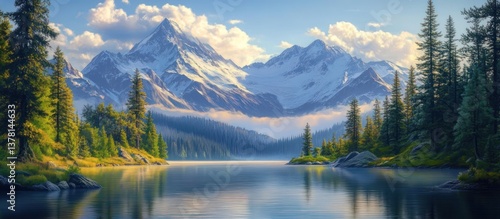 Majestic Mountain Lake Sunrise Scene
