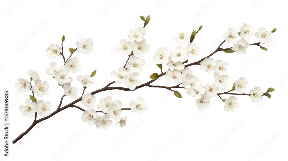 Blooming branch with white flowers in blossom, springtime, cut out transparent Blooming branch with white flowers in blossom, springtime, cut out transparent