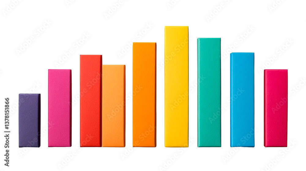 Colorful wooden blocks arranged as a bar graph, cut out transparent Colorful wooden blocks arranged as a bar graph, cut out transparent