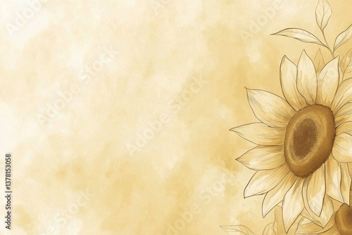 Sunflower blooming in soft yellow background nature scene artistic illustration minimalistic design aesthetic appeal calm environment