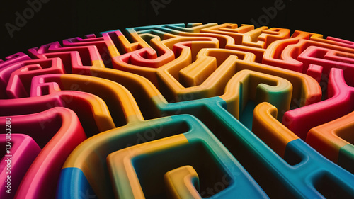 Obraz na płótnie A vibrant, 3D maze, showcasing a complex network of colorful pathways. w salonie