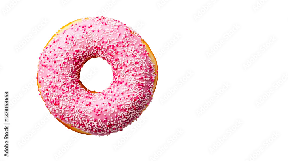 Pink donut with sprinkles, appetizing treat, confection, sweets, cut out transparent Pink donut with sprinkles, appetizing treat, confection, sweets, cut out transparent