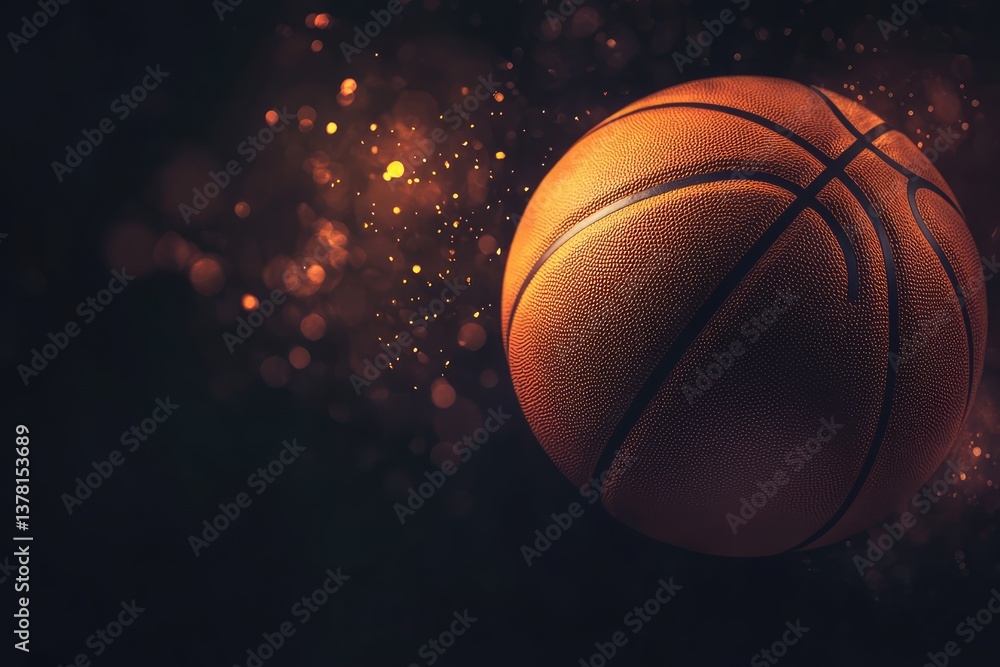 Obraz premium Dark web banner with detailed orange basketball and copy space for text. AI generated illustration.