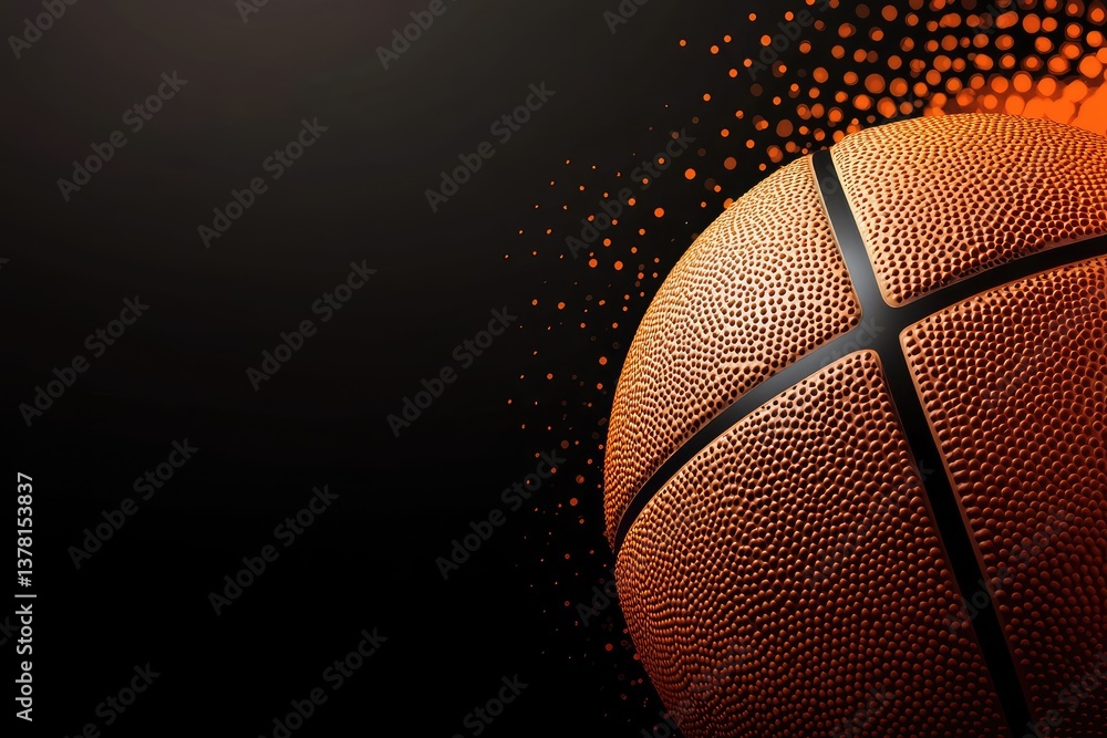 Fototapeta premium Dark web banner with detailed orange basketball and copy space for text. AI generated illustration.